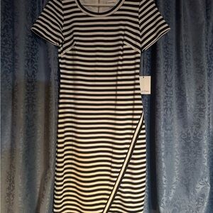 Calvin Klein Black and White Striped Maxi Dress